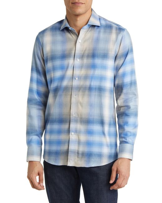 Peter Millar Blue Crown Crafted Goodman Plaid Cotton Flannel Button-up Shirt for men