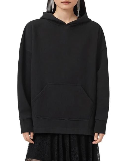 AllSaints Black Craneo Etienne Snakeprint Detail Cotton Blend Hoodie