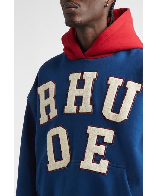 Rhude Blue Chenille Logo Patch Hoodie for men