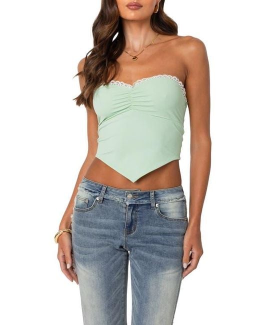 Edikted Blue Ruched Strapless Top