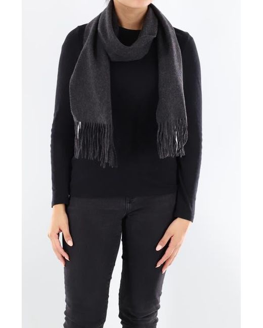 La Fiorentina Black Solid Scarf With Fringe Border