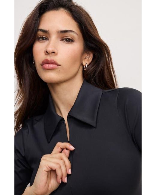 GOOD AMERICAN Blue Zip-Up Scuba Bodysuit