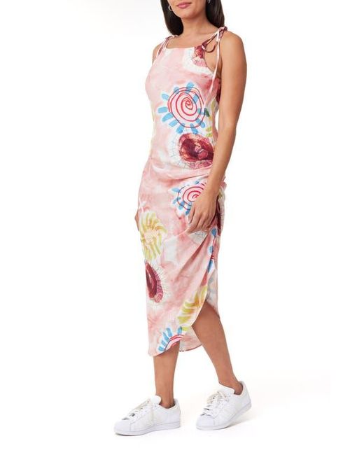 Scotch & Soda Red Stretch Linen Blend Asymmetric Midi Dress