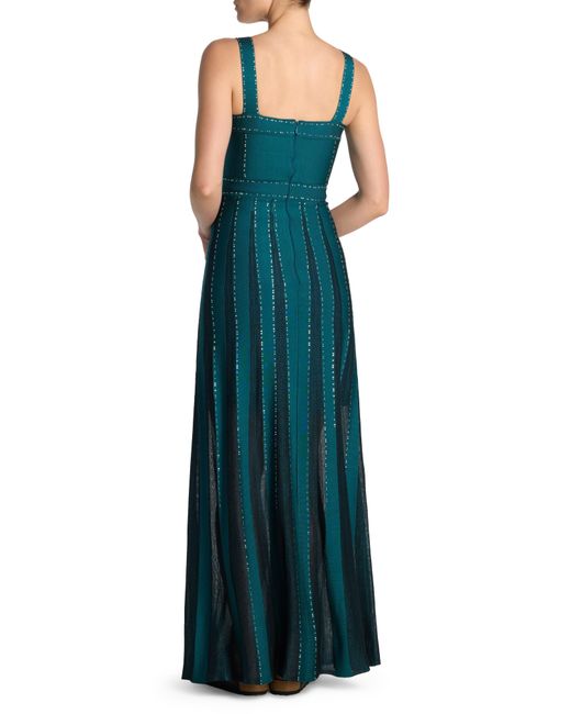 St. John Green Crystal Embellished Mixed Knit Gown