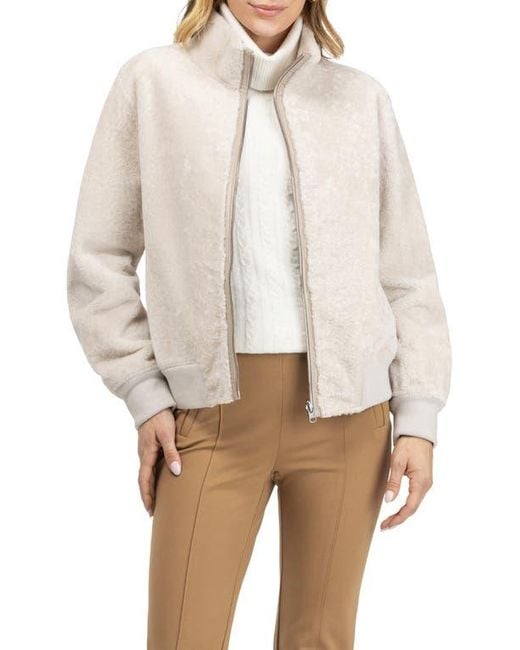 Gorski Reversible Textured Genuine Shearling Bomber Jacket in Natural ...