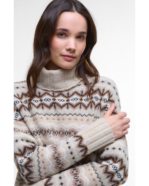 Barbour Gray Helen Fair Isle Wool Blend Turtleneck Tunic Sweater