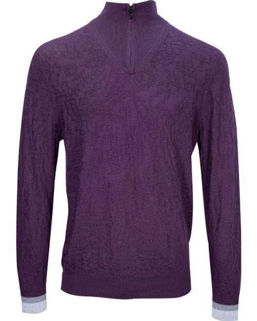 Lords of Harlech Purple Quinn Quarter Zip Merino Wool Sweater for men