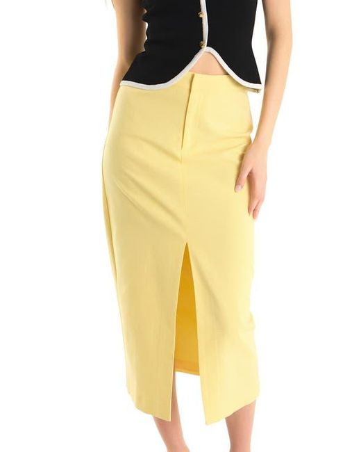 Endless Rose Yellow Front Slit Linen Blend Midi Skirt