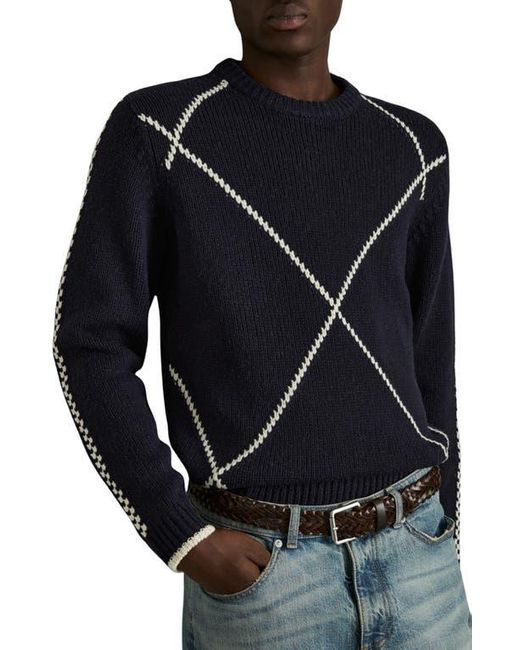 Reiss Black Parvey Geo Pattern Wool Blend Crewneck Sweater for men