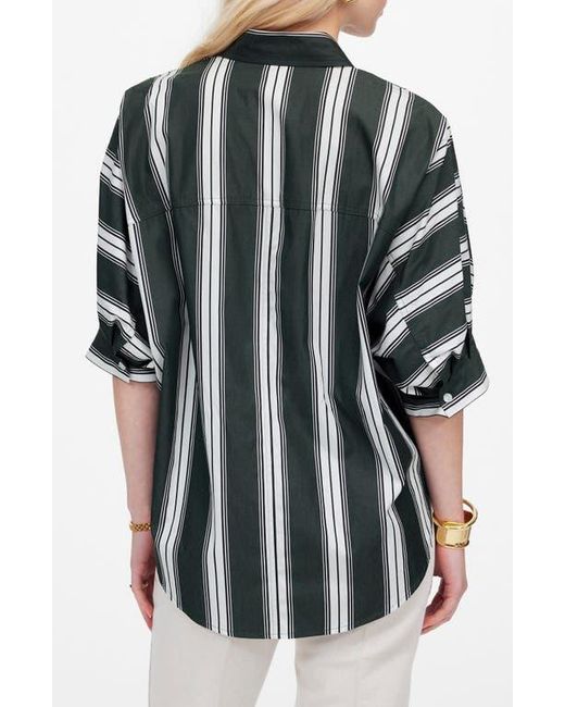 Madewell Black Stripe Oversize Short Sleeve Button-Up Shirt