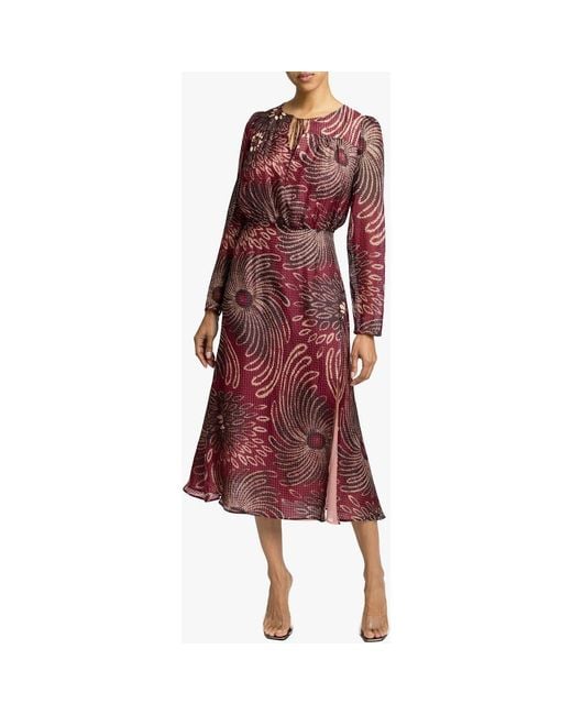 Santorelli Red Tessa Long Sleeve Midi Fit And Flare Dress