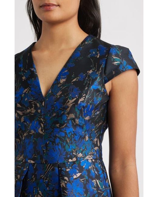 Vince Camuto Women's Blue Metallic Floral Jacquard Fit & Flare Dress -  www.disolcolor.com