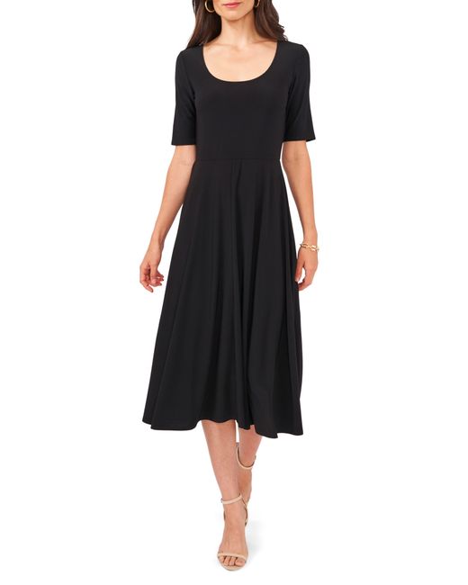 Chaus Black Elbow Sleeve Fit & Flare Knit Dress