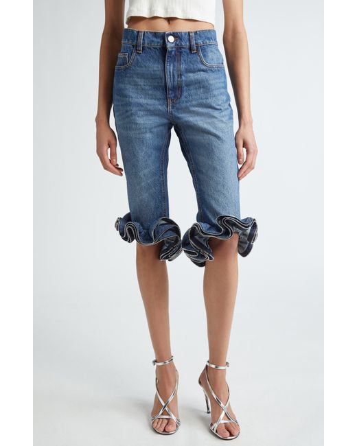 Coperni Blue Zipper Ruffles Crop Jeans