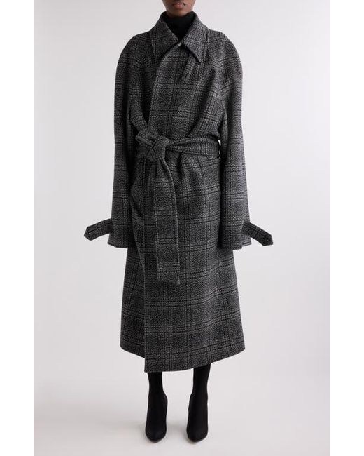 Balenciaga Black Check Oversize Wool Belted Coat