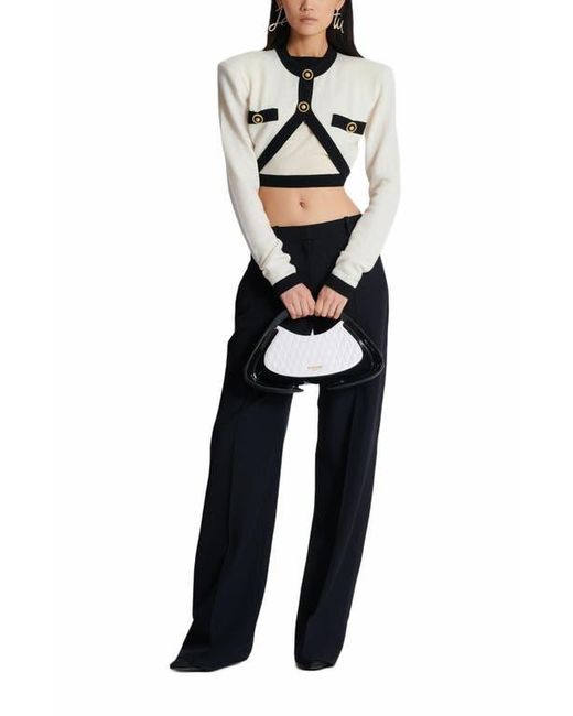 Balmain White Two-Tone Quilted Medium Jolie Madame Bag