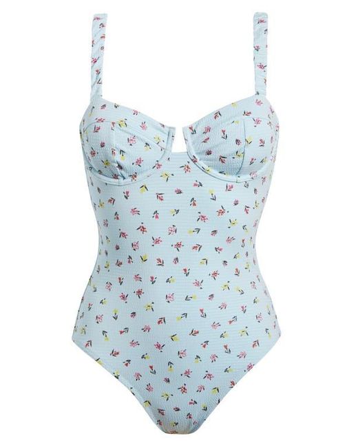 Solid & Striped Blue Verona Embroidered Seersucker One-Piece Swimsuit