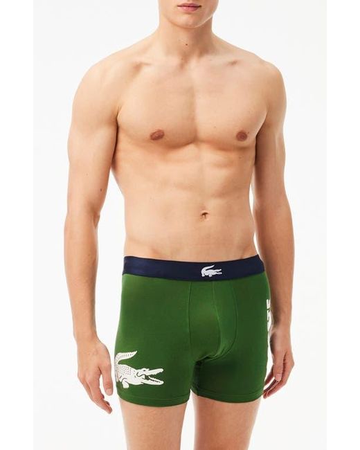 Lacoste Green Assorted 3-Pack Stretch Cotton Boxer Briefs for men