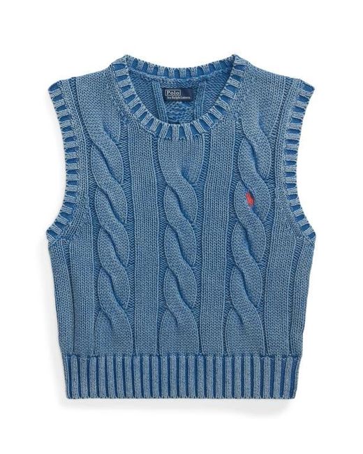 Polo Ralph Lauren Blue Cable Knit Crop Cotton Sweater Vest