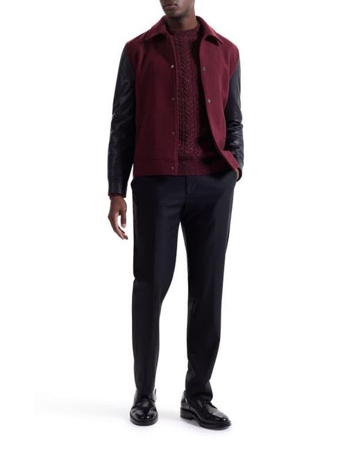 Bugatchi Purple Leather Sleeve Tweed Jacket for men