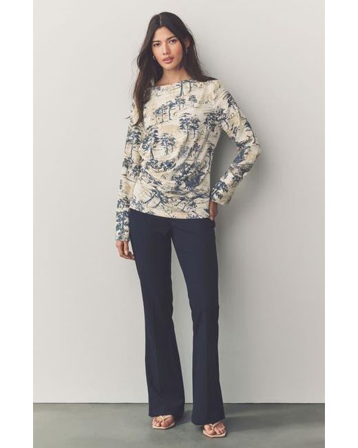 Next Gray Tree Print Long Sleeve Ruched Detail Blouse