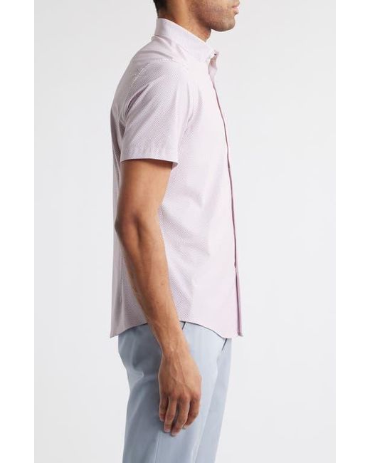 Mizzen+Main White Leeward Trim Fit Micropattern Short Sleeve Stretch Button-Up Shirt for men