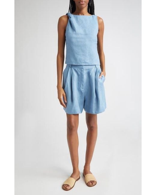 Staud Blue Boa Twisted Sleeveless Linen Top