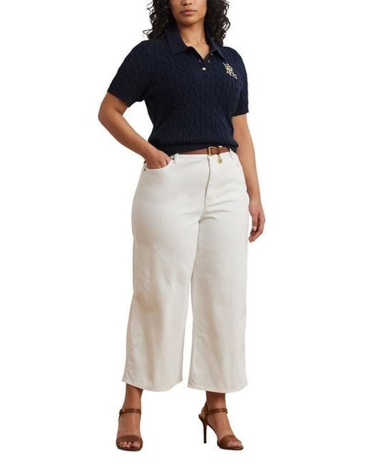 Ralph Lauren Blue Embroidered Cable Cotton Polo Sweater