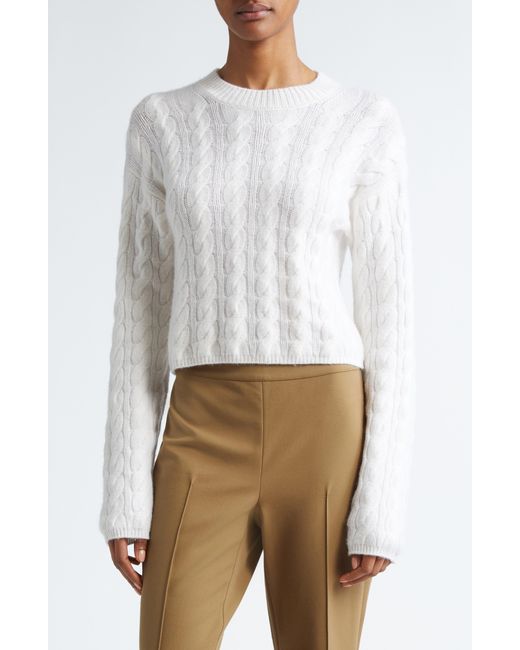 Vince White Cable Wool & Cashmere Blend Crewneck Sweater