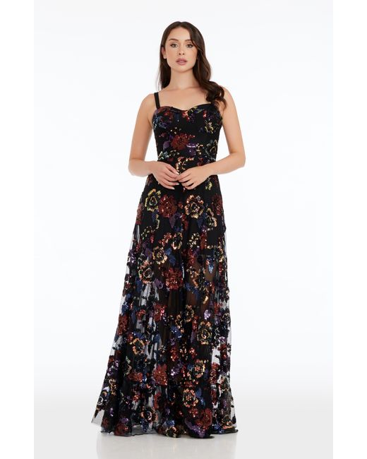 Dress the Population Black Anabel Sequin Floral Gown