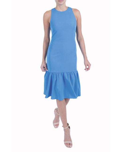 Julia Jordan Blue Sleeveless Flounce Hem Crepe Dress