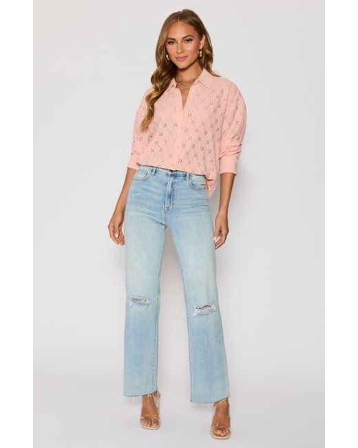 Vici Collection Orange Amber Eyelet Crepe Button-Up Shirt
