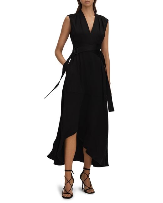 Reiss Black Raya Cross Strap Sleeveless Midi Dress