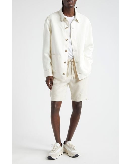Thom Sweeney Natural Pleated Stretch Linen & Cotton Jersey Shorts for men