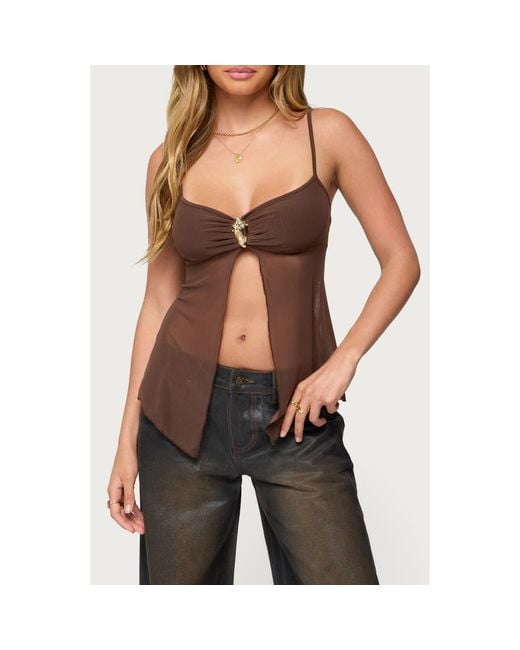 Edikted Black Reeve Split Front Sheer Mesh Top