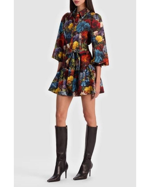 Alice + Olivia Multicolor Lily Long Sleeve Floral Shirtdress