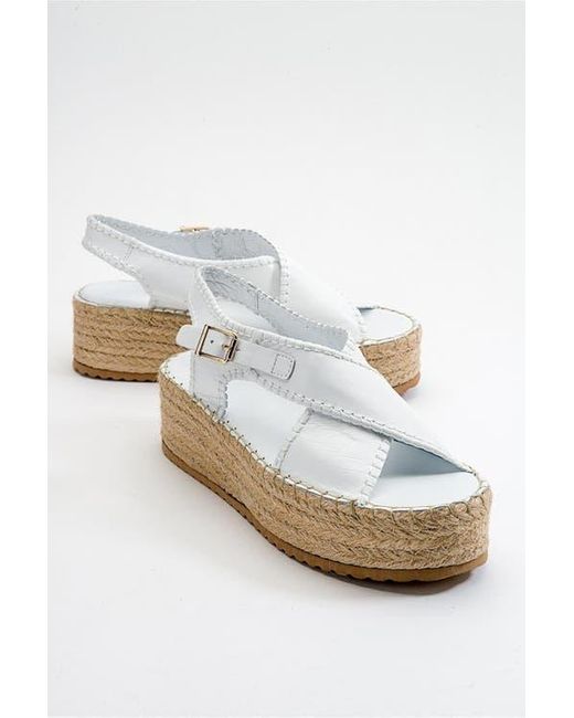 Forever & Always Shoes White Bellezza Leather Platform Sandal