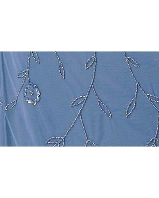 Adrianna Papell Blue Beaded Mesh Blouson Gown