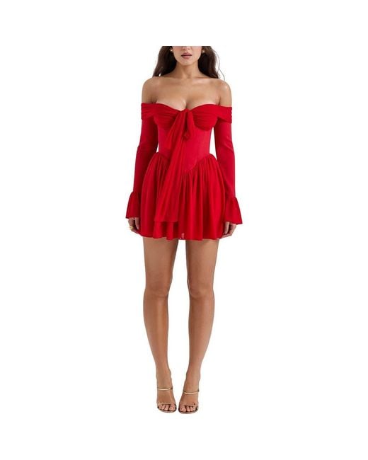 House Of Cb Women's Red Alana Strapless Long Sleeve Minidress