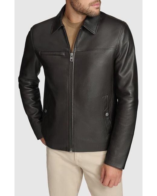 Andrew Marc Black Gosford Lambskin Leather Jacket for men