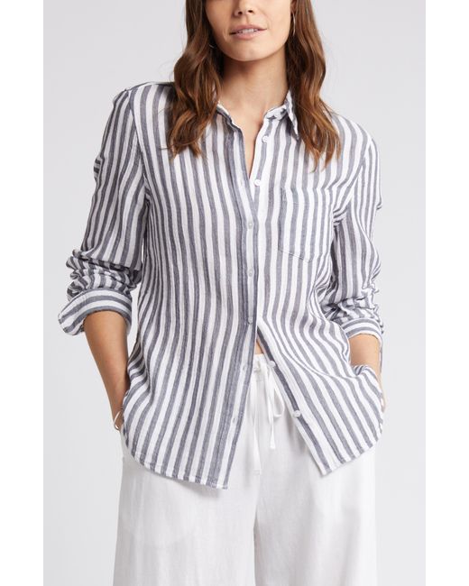Caslon Blue Caslon(r) Stripe Cotton Gauze Button-up Shirt