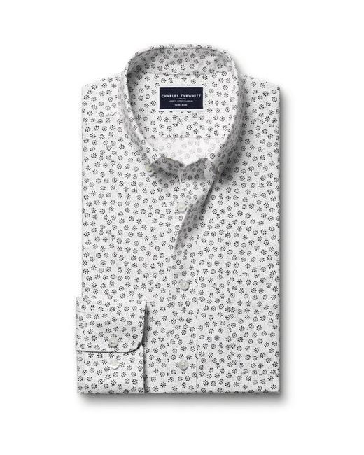 Charles Tyrwhitt White Slim Fit Semi-Cutaway Collar Non-Iron Floral Geo Print Shirt for men