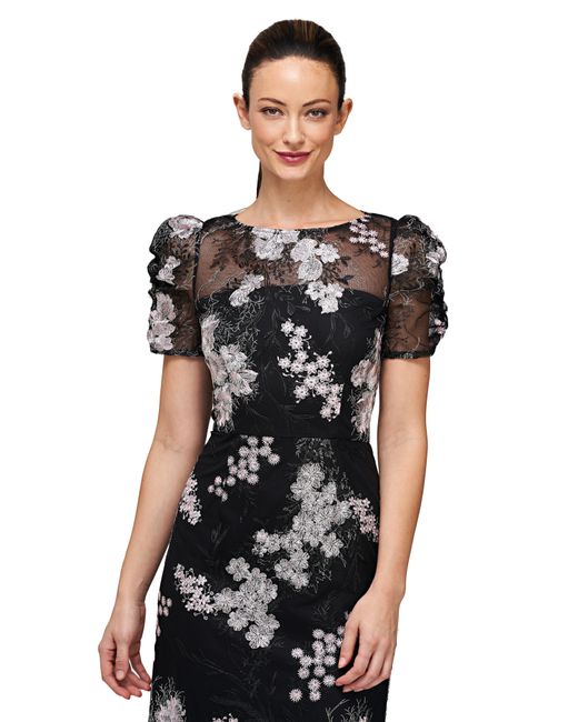 JS Collections Black Hope Floral Embroidered Cocktail Dress