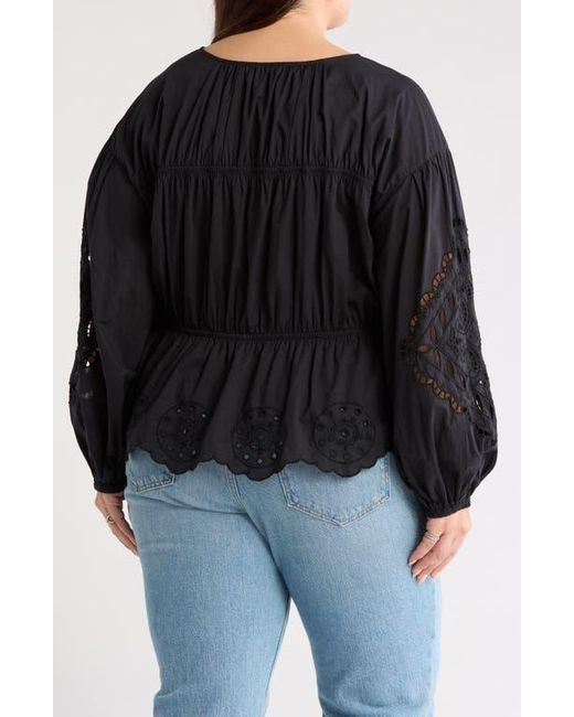 Treasure & Bond Black Long Sleeve Cotton Eyelet Top