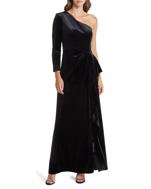 Amsale Black One-shoulder Single Long Sleeve Velvet Gown