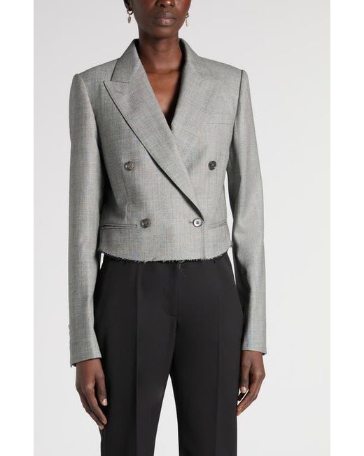 McQueen Gray Crop Double Breasted Wool Blazer