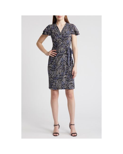 Anne Klein Flutter Sleeve Faux Wrap Dress in Blue Lyst