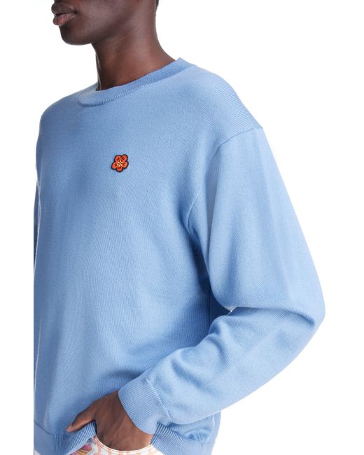 KENZO Blue Boke Flower Wool Crewneck Sweater for men