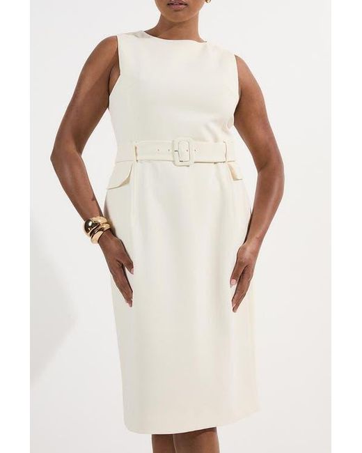 Karen Millen White Essential Belted Tailored Midi Dress