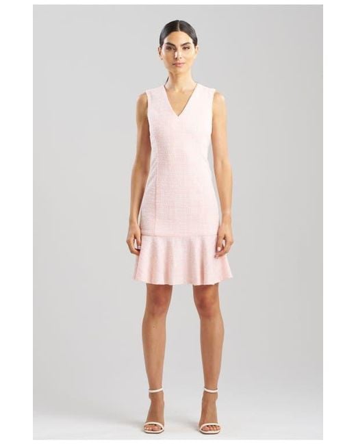 Natori Pink Tweed V Neck Ruffle Hem Dress